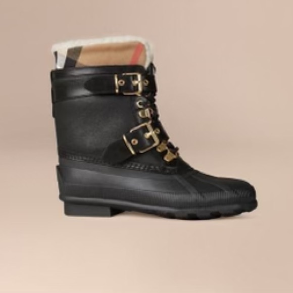 Dual Texture Delight: Burberry Sueded Shearling and Check Duck Boots
